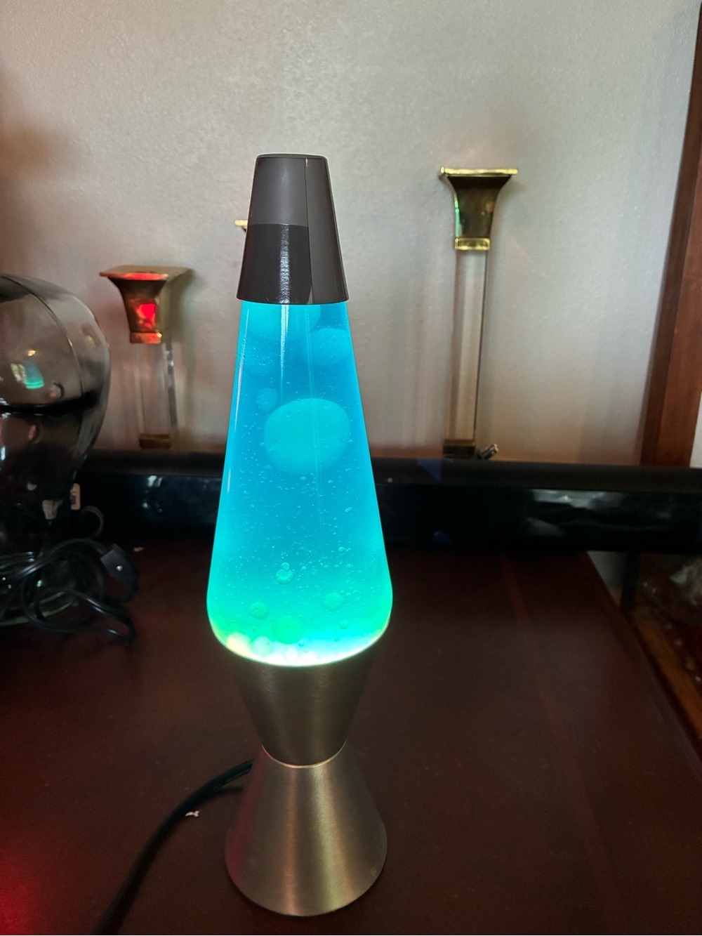 Motion Glitter Lava Lamp Silver Base - Blue And Cream Wax, Blue Liquid